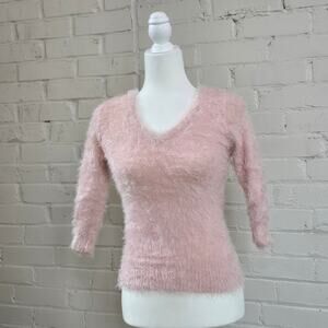 Pink Fuzzy Eyelash Knit Sweater┃V-Neck┃Super Soft┃Coquette, Soft Girl, Fairycore
